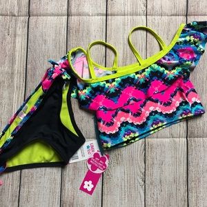 NWT Neon Girl Ruffle Off Shoulder 2 piece Swimsuit